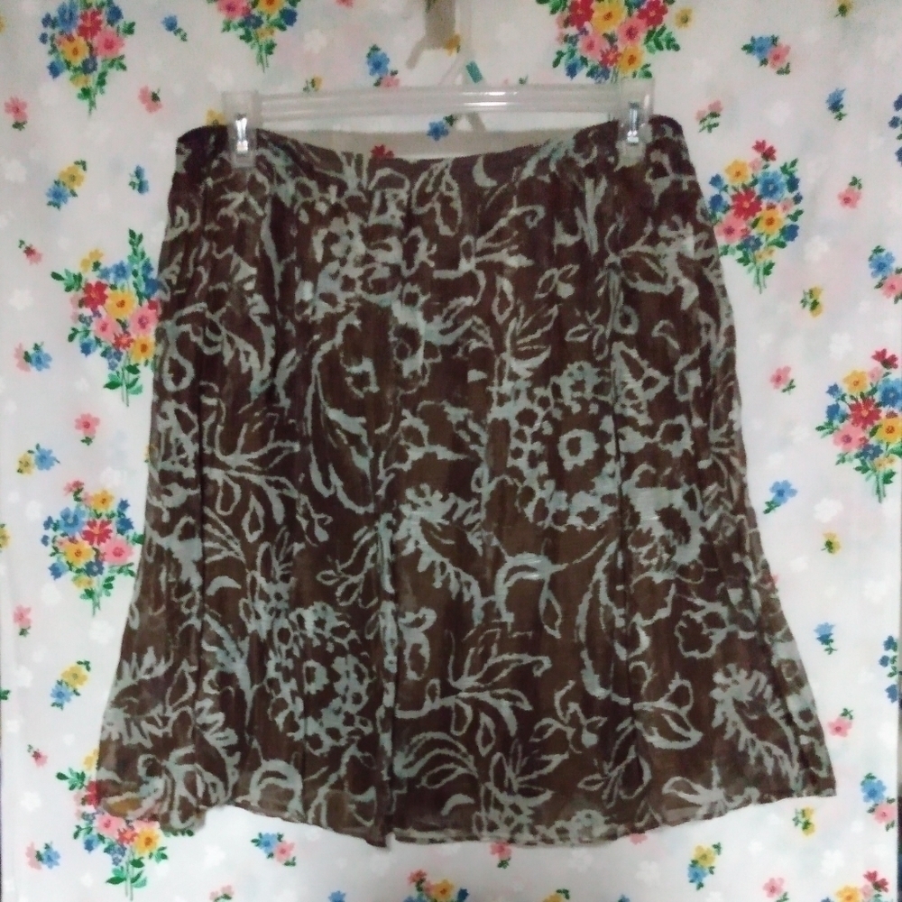 Worthington Ladies Pleated Skirt, sz 16, Brown/Cream Print, pre-owned